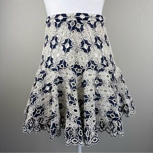 Sandro Broderie Anglaise Lace Eyelet Cotton Navy White Mini Skirt‎ Size Small